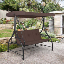 3-Person Porch Swing with Adjustable Canopy, Removable Cushions & Steel Frame, 2-in-1 Convertible Patio Swing Bed for Backyard, Poolside