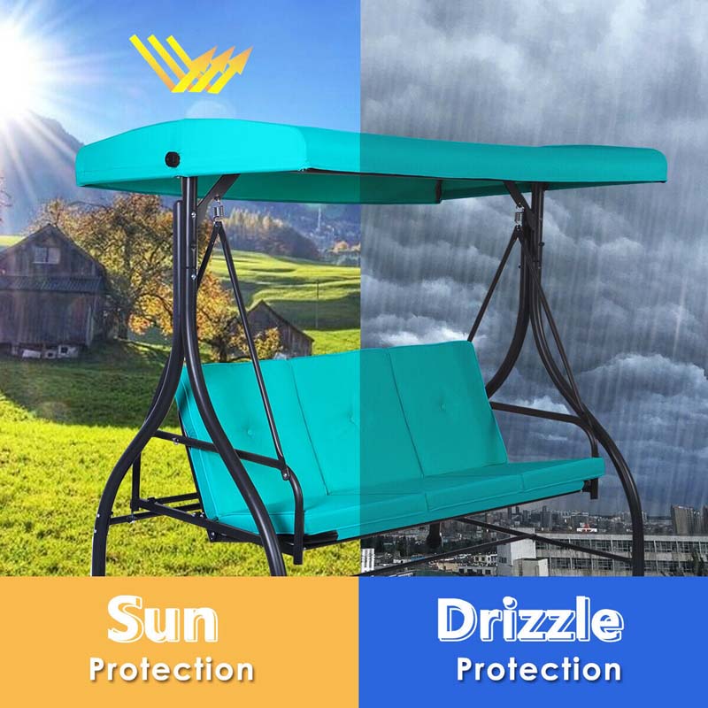 3-Person Porch Swing with Adjustable Canopy, Removable Cushions & Steel Frame, 2-in-1 Convertible Patio Swing Bed for Backyard, Poolside