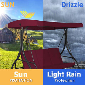 3-Person Porch Swing with Adjustable Canopy, Removable Cushions & Steel Frame, 2-in-1 Convertible Patio Swing Bed for Backyard, Poolside