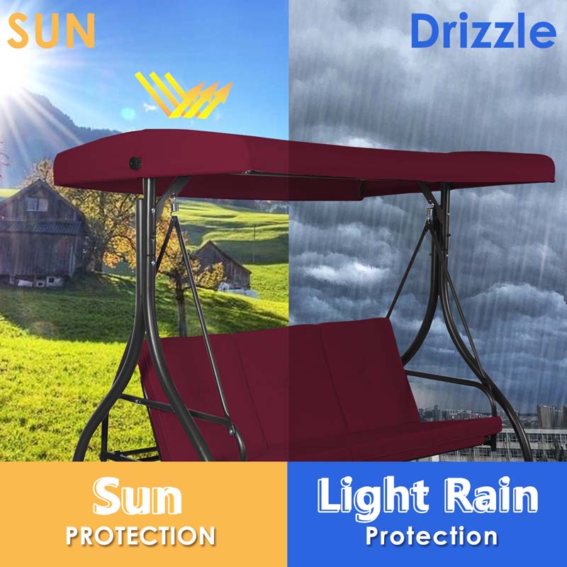 3-Person Porch Swing with Adjustable Canopy, Removable Cushions & Steel Frame, 2-in-1 Convertible Patio Swing Bed for Backyard, Poolside
