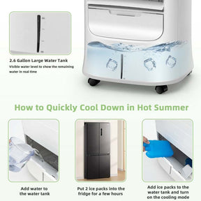 1000 CFM 4-in-1 Portable Evaporative Air Cooler Fan, Humidifier & Purifier with 15H Timer, 3 Speeds, 2.6 Gal Water Tank, Remote Control for 500 sq.ft