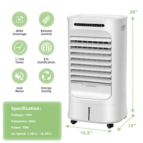 1000 CFM 4-in-1 Portable Evaporative Air Cooler Fan, Humidifier & Purifier with 15H Timer, 3 Speeds, 2.6 Gal Water Tank, Remote Control for 500 sq.ft