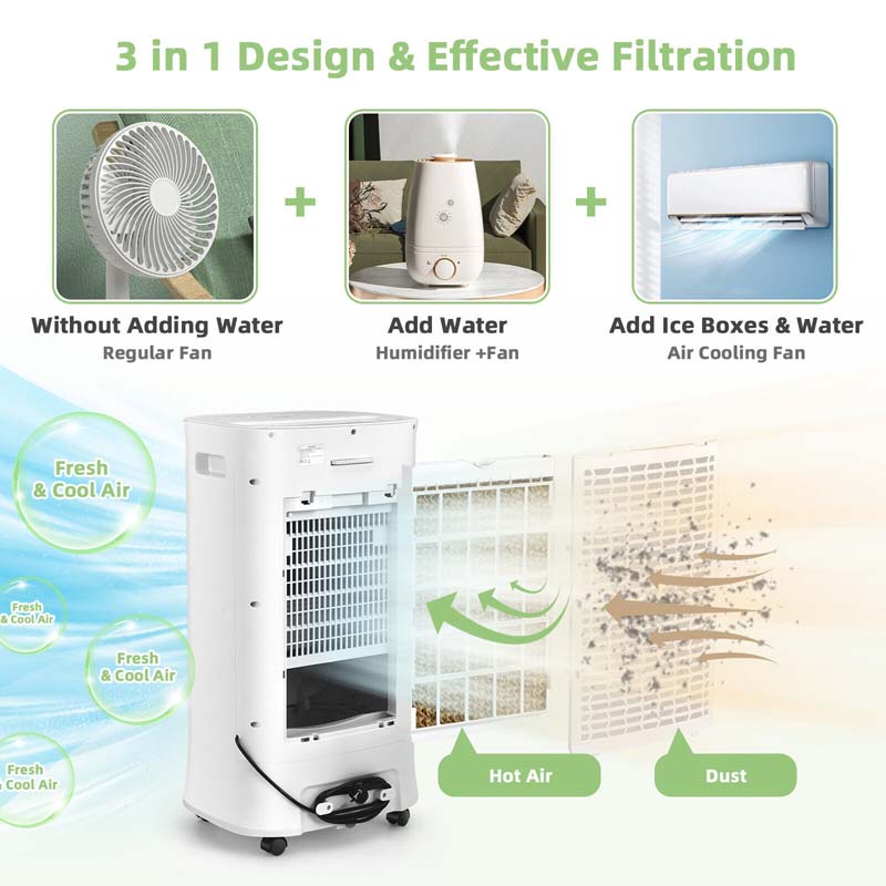 1000 CFM 4-in-1 Portable Evaporative Air Cooler Fan, Humidifier & Purifier with 15H Timer, 3 Speeds, 2.6 Gal Water Tank, Remote Control for 500 sq.ft