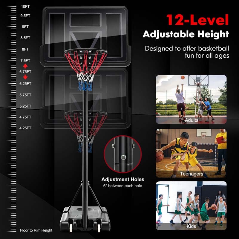 4.25-10 FT Portable Basketball Hoop System, Height Adjustable Basketball Goal with 44" Shatterproof Backboard & 2 Nets for Indoor Outdoor Teens Adults