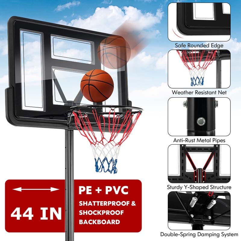 4.25-10 FT Portable Basketball Hoop System, Height Adjustable Basketball Goal with 44" Shatterproof Backboard & 2 Nets for Indoor Outdoor Teens Adults
