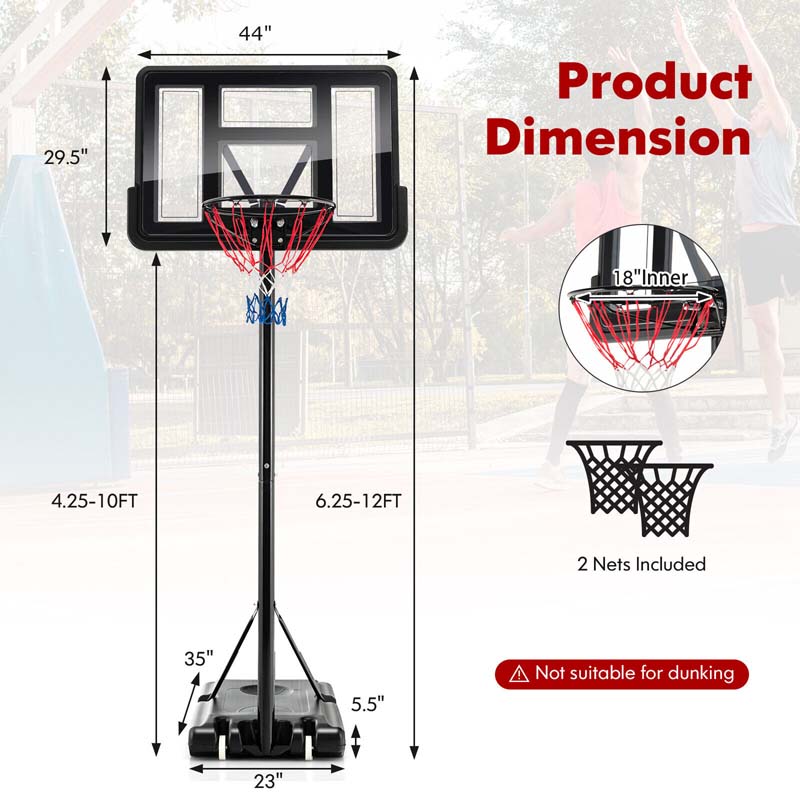 4.25-10 FT Portable Basketball Hoop System, Height Adjustable Basketball Goal with 44" Shatterproof Backboard & 2 Nets for Indoor Outdoor Teens Adults