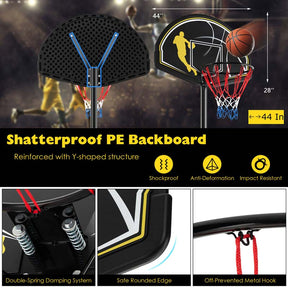 4.25-10FT Portable Basketball Hoop Outdoor Indoor Basketball Goal Hoop System with 44" Backboard & Fillable Base