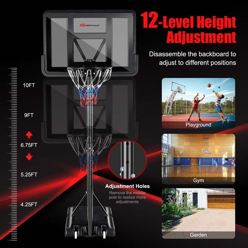 4.5-10FT Portable Basketball Hoop Outdoor, Height Adjustable Basketball Goal System with 44" Backboard & Wheels