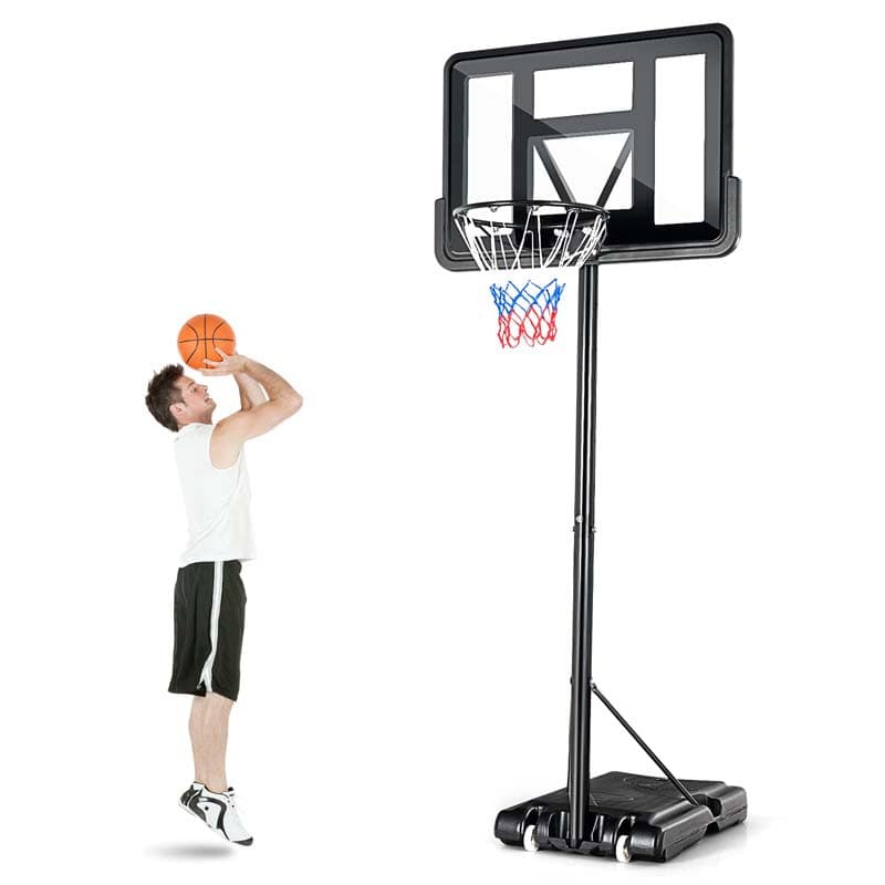 4.5-10FT Portable Basketball Hoop Outdoor, Height Adjustable Basketball Goal System with 44" Backboard & Wheels