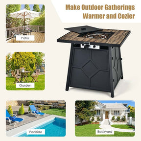 28" Square Outdoor Propane Fire Pit Table, 40000 BTU Gas Fire Pit Table with Lava Rocks & Cover