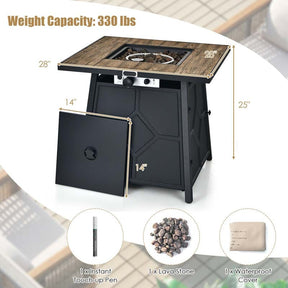 28" Square Outdoor Propane Fire Pit Table, 40000 BTU Gas Fire Pit Table with Lava Rocks & Cover
