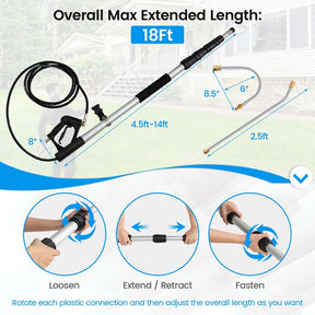 18FT Telescoping Pressure Washer Wand Kit, 4000PSI Commercial Power Washer Extension with 5 Spray Nozzles, 2 Adapters & Support Belt