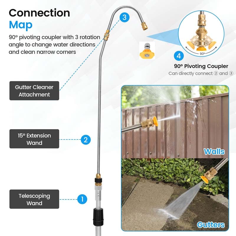 18FT Telescoping Pressure Washer Wand Kit, 4000PSI Commercial Power Washer Extension with 5 Spray Nozzles, 2 Adapters & Support Belt