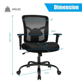 Big and Tall Mesh Office Chair 400 LBS, Ergonomic Executive Desk Chair with Spring Cushion Seat & Adjustable Lumbar Support, Rolling Swivel Task Chair