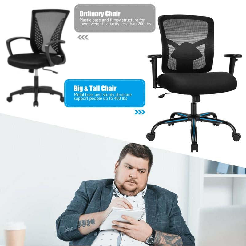 Big and Tall Mesh Office Chair 400 LBS, Ergonomic Executive Desk Chair with Spring Cushion Seat & Adjustable Lumbar Support, Rolling Swivel Task Chair