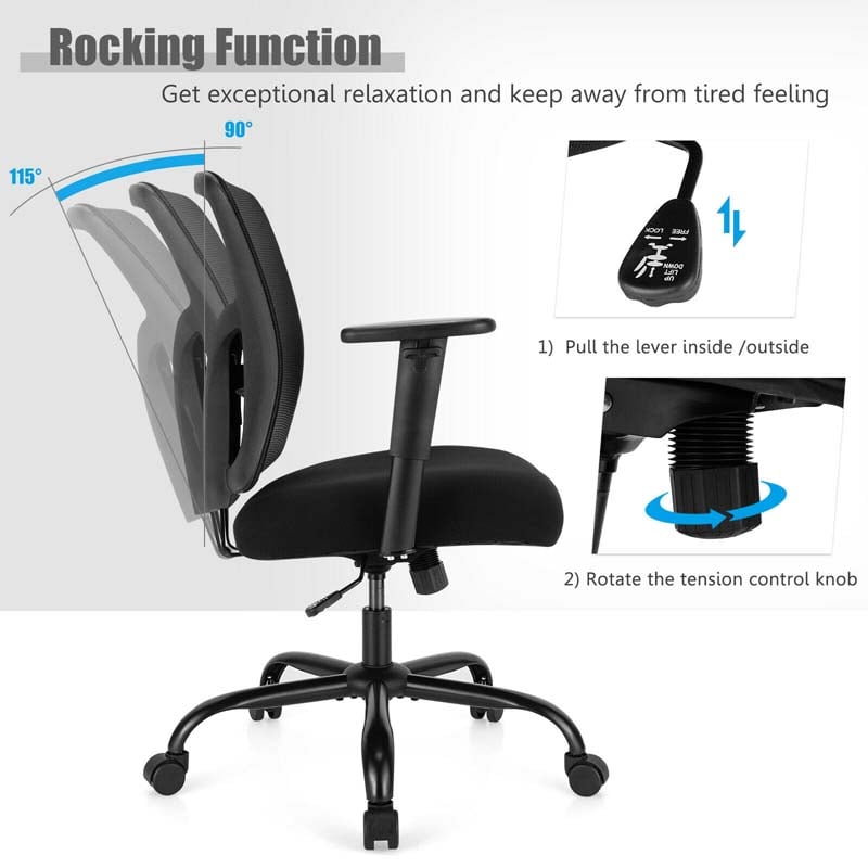 Big and Tall Mesh Office Chair 400 LBS, Ergonomic Executive Desk Chair with Spring Cushion Seat & Adjustable Lumbar Support, Rolling Swivel Task Chair
