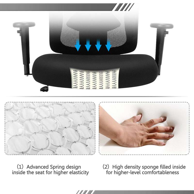 Big and Tall Mesh Office Chair 400 LBS, Ergonomic Executive Desk Chair with Spring Cushion Seat & Adjustable Lumbar Support, Rolling Swivel Task Chair