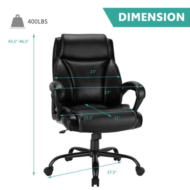 400 LBS Big & Tall Office Chair, Ergonomic Adjustable High Back Leather Executive Chair, Wide Seat Swivel Computer Task Desk Chair for Heavy People