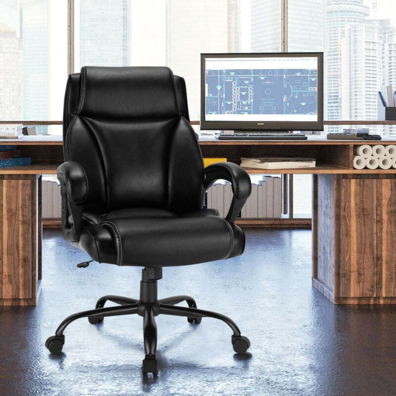 400 LBS Big & Tall Office Chair, Ergonomic Adjustable High Back Leather Executive Chair, Wide Seat Swivel Computer Task Desk Chair for Heavy People