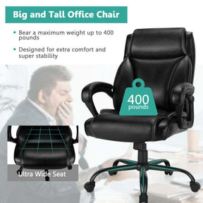 400 LBS Big & Tall Office Chair, Ergonomic Adjustable High Back Leather Executive Chair, Wide Seat Swivel Computer Task Desk Chair for Heavy People