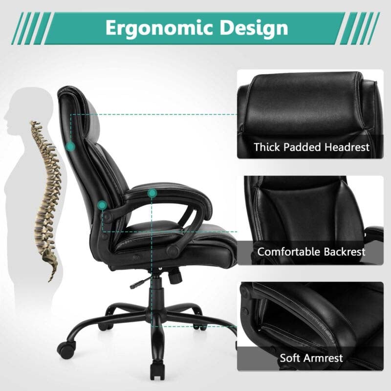 400 LBS Big & Tall Office Chair, Ergonomic Adjustable High Back Leather Executive Chair, Wide Seat Swivel Computer Task Desk Chair for Heavy People