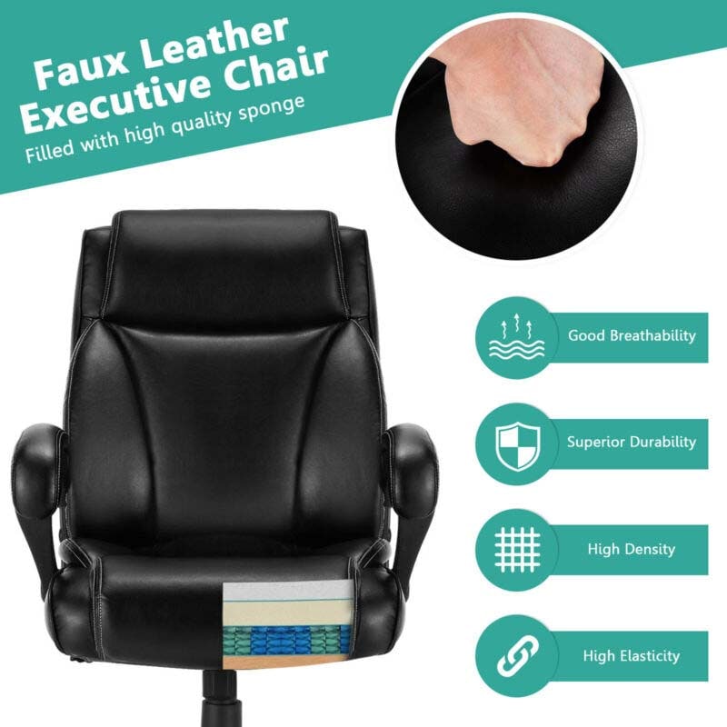 400 LBS Big & Tall Office Chair, Ergonomic Adjustable High Back Leather Executive Chair, Wide Seat Swivel Computer Task Desk Chair for Heavy People