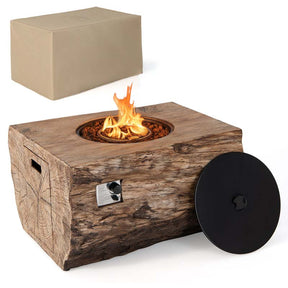 40" Wood-Like Rectangular Fire Table, 50000 BTU Propane Gas Fire Pit Table with Lava Rocks & Cover