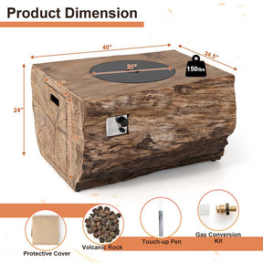 40" Wood-Like Rectangular Fire Table, 50000 BTU Propane Gas Fire Pit Table with Lava Rocks & Cover