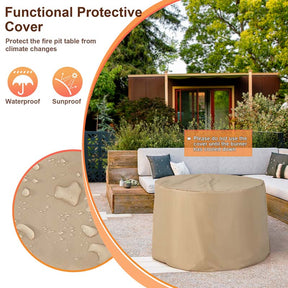 40" Wood-Like Round Fire Table, 50000 BTU Propane Gas Fire Pit Table with Lava Rocks & Cover