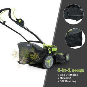 40V 18" Brushless Cordless Lawn Mower, Folding Design, 6 Mowing Heights, 50L Grass Bag, Two 4.0Ah Battery Packs and Fast Chargers Included
