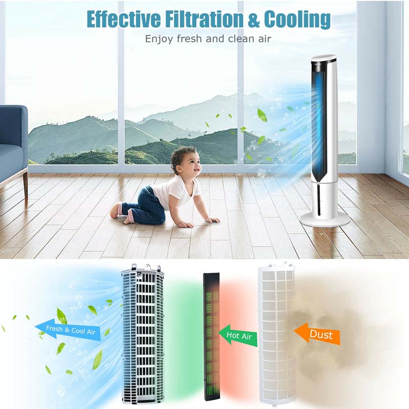 41" Portable Evaporative Air Cooler, 3-in-1 Quiet Oscillating Tower Fan w/ Remote, 3 Modes & 9H Timer, Bladeless Swamp Cooler for Home Office, Bedroom