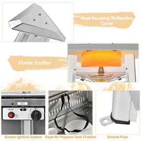 42000 BTU Pyramid Patio Heater with Wheels & Tip Over Protection, Stainless Steel Glass Tube Flame Propane Outdoor Heater for Backyard