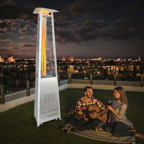 42000 BTU Pyramid Patio Heater with Wheels & Tip Over Protection, Stainless Steel Glass Tube Flame Propane Outdoor Heater for Backyard