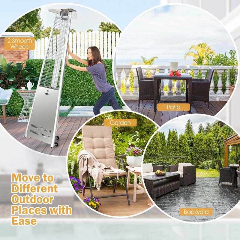 42000 BTU Pyramid Patio Heater with Wheels & Tip Over Protection, Stainless Steel Glass Tube Flame Propane Outdoor Heater for Backyard