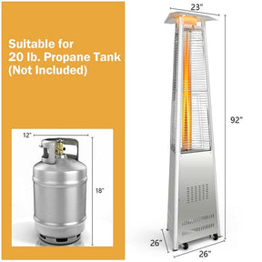 42000 BTU Pyramid Patio Heater with Wheels & Tip Over Protection, Stainless Steel Glass Tube Flame Propane Outdoor Heater for Backyard