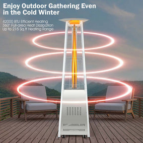 42000 BTU Pyramid Patio Heater with Wheels & Tip Over Protection, Stainless Steel Glass Tube Flame Propane Outdoor Heater for Backyard