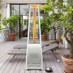 42000 BTU Pyramid Patio Heater with Wheels & Tip Over Protection, Stainless Steel Glass Tube Flame Propane Outdoor Heater for Backyard