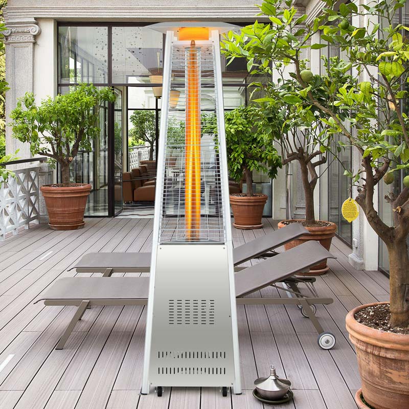 42000 BTU Pyramid Patio Heater with Wheels & Tip Over Protection, Stainless Steel Glass Tube Flame Propane Outdoor Heater for Backyard
