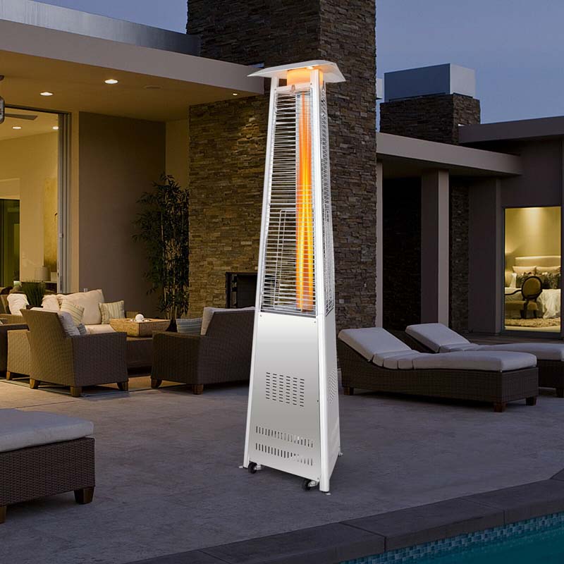 42000 BTU Pyramid Patio Heater with Wheels & Tip Over Protection, Stainless Steel Glass Tube Flame Propane Outdoor Heater for Backyard