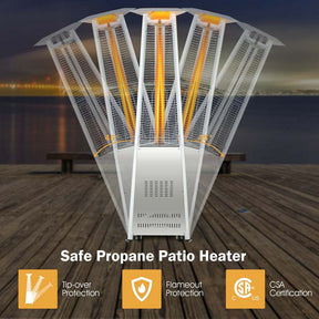 42000 BTU Pyramid Patio Heater with Wheels & Tip Over Protection, Stainless Steel Glass Tube Flame Propane Outdoor Heater for Backyard