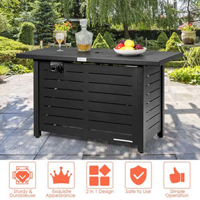 42" 60000 BTU Outdoor Propane Fire Pit Table Rectangular Gas Fire Table with Waterproof Cover & Lava Rock