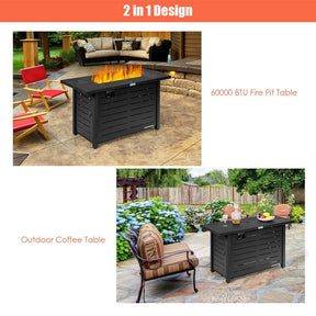 42" 60000 BTU Outdoor Propane Fire Pit Table Rectangular Gas Fire Table with Waterproof Cover & Lava Rock