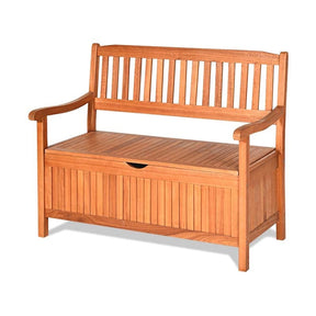 42" Outdoor Eucalyptus Wood Storage Bench Deck Box 33 Gallon with Waterproof Inner Lining, 2 Person Garden Loveseat for Porch, Yard & Balcony