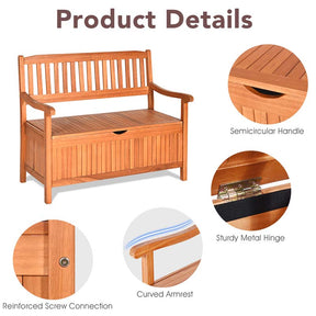 42" Outdoor Eucalyptus Wood Storage Bench Deck Box 33 Gallon with Waterproof Inner Lining, 2 Person Garden Loveseat for Porch, Yard & Balcony