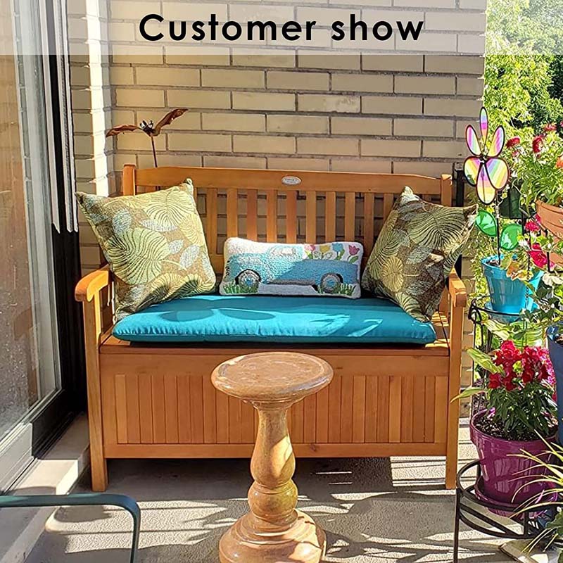 42" Outdoor Eucalyptus Wood Storage Bench Deck Box 33 Gallon with Waterproof Inner Lining, 2 Person Garden Loveseat for Porch, Yard & Balcony