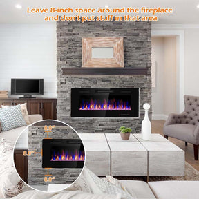 42" Ultra-Thin Electric Fireplace Insert, 1500W Recessed & Wall-mounted Fireplace Heater with 12 Flame Colors