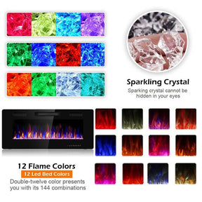 42" Ultra-Thin Electric Fireplace Insert, 1500W Recessed & Wall-mounted Fireplace Heater with 12 Flame Colors