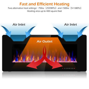 42" Ultra-Thin Electric Fireplace Insert, 1500W Recessed & Wall-mounted Fireplace Heater with 12 Flame Colors