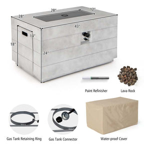 43" Concrete Rectangular Gas Fire Table, 50000 BTU Outdoor Propane Fire Pit Table with Lava Rocks & Cover