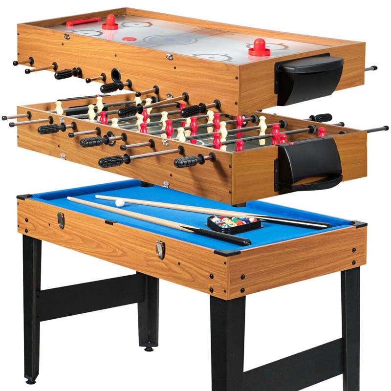 48" Multi Game Table, 3-in-1 Foosball Soccer, Billiards & Air Hockey Combo Table for Adults & Kids, Game Room, Arcade, Party, Family Night